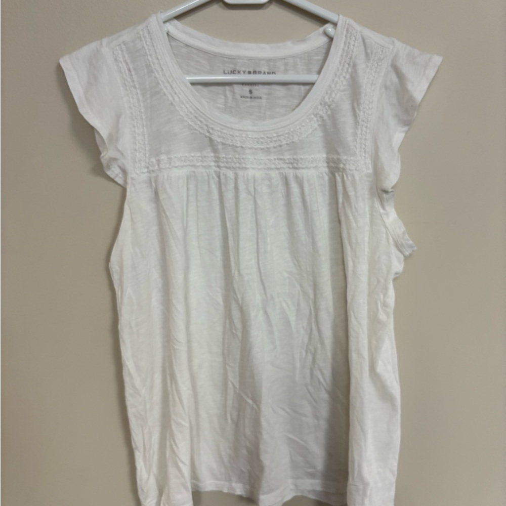 Lucky Brand White Flutter Sleeve Smocked Blouse